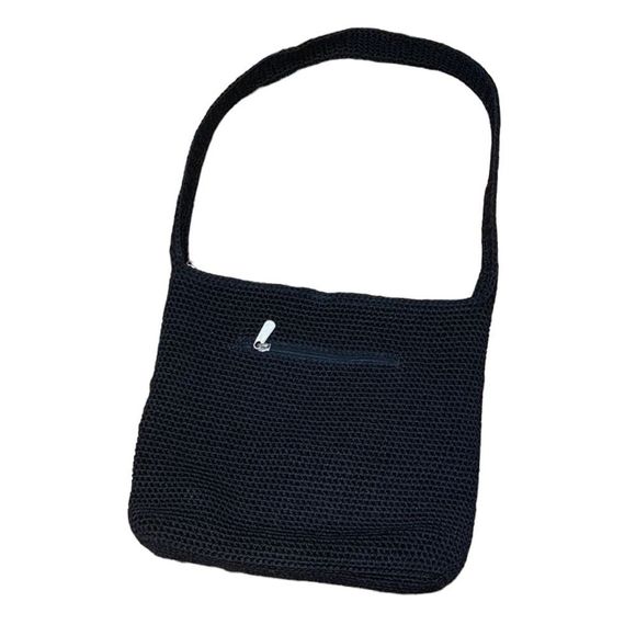 The Sak Handbags - •THE SAK• SOLID BLACK KNIT CROCHET TEXTURED SHOULDER BAG BY SAK.